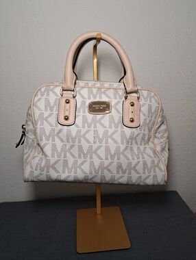 Michael Kors White Monogram Canvas Satchel With Detachable Strap